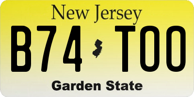 NJ license plate B74TOO