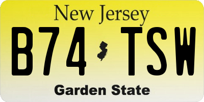 NJ license plate B74TSW