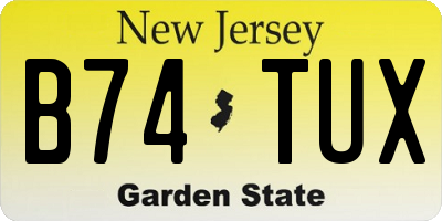 NJ license plate B74TUX