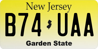 NJ license plate B74UAA