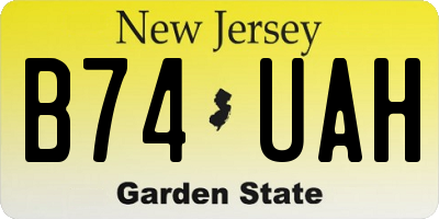 NJ license plate B74UAH