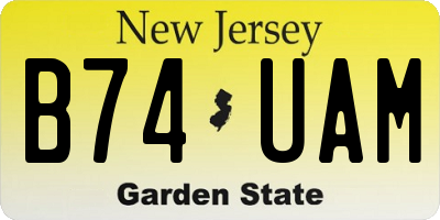 NJ license plate B74UAM