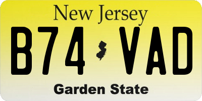 NJ license plate B74VAD