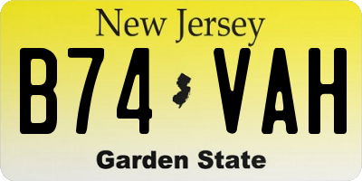 NJ license plate B74VAH