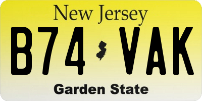 NJ license plate B74VAK
