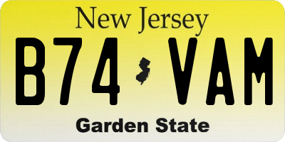 NJ license plate B74VAM