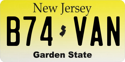 NJ license plate B74VAN