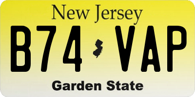 NJ license plate B74VAP