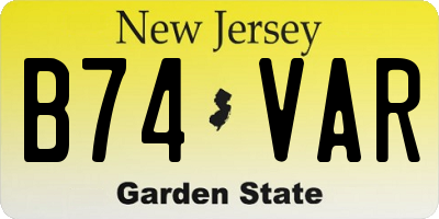 NJ license plate B74VAR