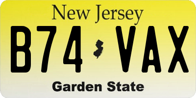 NJ license plate B74VAX