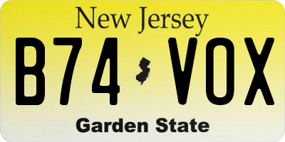 NJ license plate B74VOX