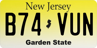 NJ license plate B74VUN