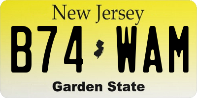 NJ license plate B74WAM