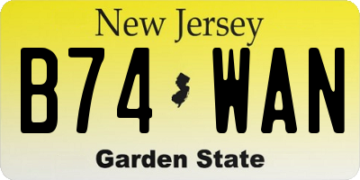 NJ license plate B74WAN