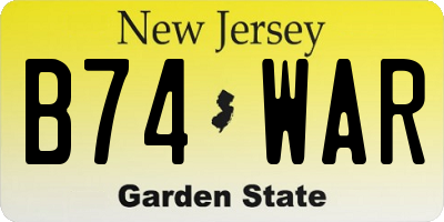 NJ license plate B74WAR