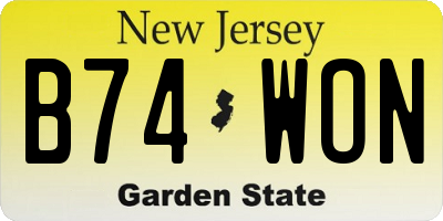 NJ license plate B74WON