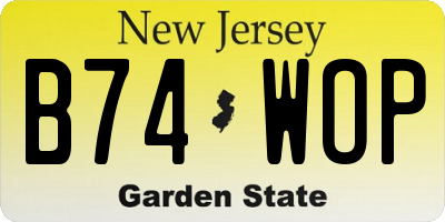 NJ license plate B74WOP