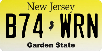 NJ license plate B74WRN