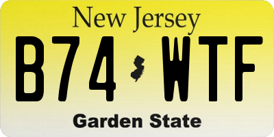 NJ license plate B74WTF