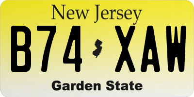 NJ license plate B74XAW