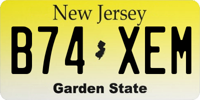 NJ license plate B74XEM