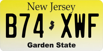 NJ license plate B74XWF