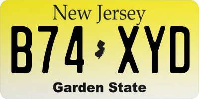 NJ license plate B74XYD