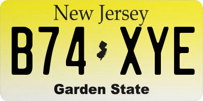 NJ license plate B74XYE