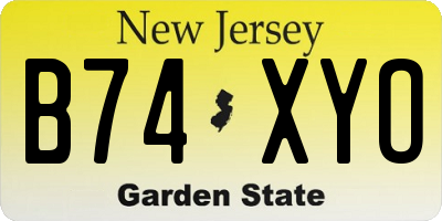 NJ license plate B74XYO
