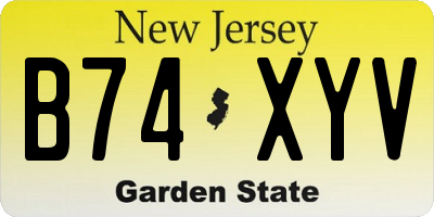 NJ license plate B74XYV