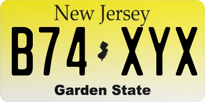NJ license plate B74XYX