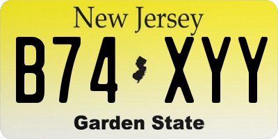 NJ license plate B74XYY