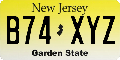 NJ license plate B74XYZ