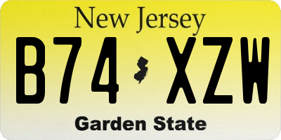 NJ license plate B74XZW