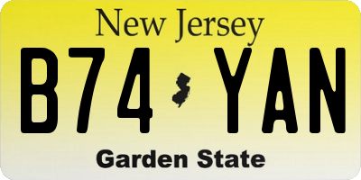 NJ license plate B74YAN