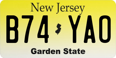 NJ license plate B74YAO