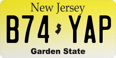 NJ license plate B74YAP