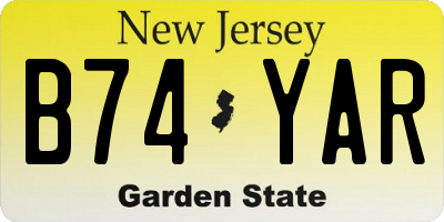 NJ license plate B74YAR