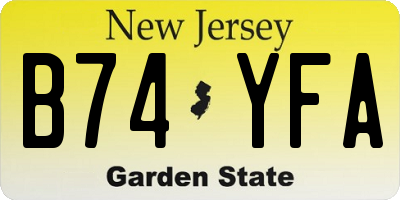 NJ license plate B74YFA