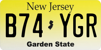 NJ license plate B74YGR