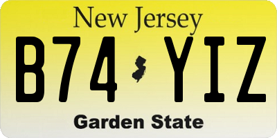 NJ license plate B74YIZ