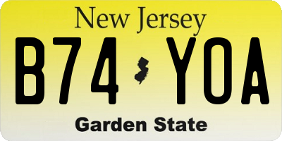 NJ license plate B74YOA
