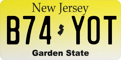NJ license plate B74YOT