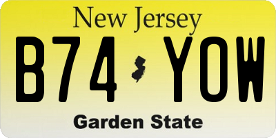 NJ license plate B74YOW