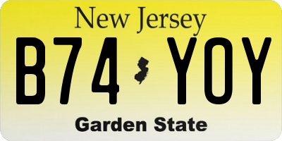 NJ license plate B74YOY