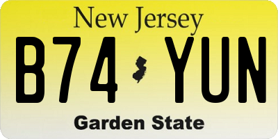 NJ license plate B74YUN