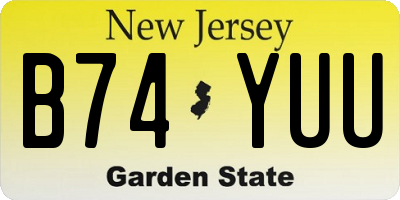 NJ license plate B74YUU