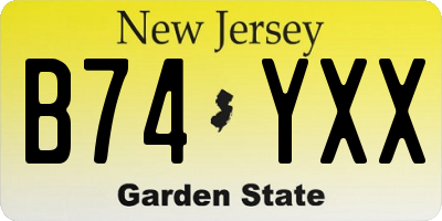 NJ license plate B74YXX