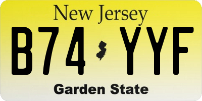 NJ license plate B74YYF