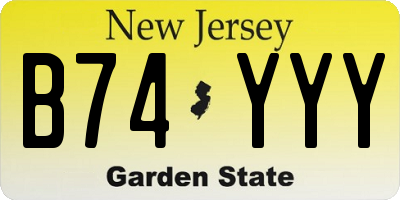 NJ license plate B74YYY